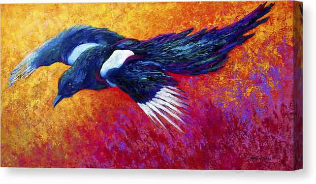Wild Canvas Print featuring the painting Magpie In Flight #2 by Marion Rose
