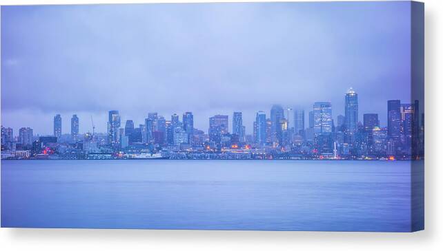 Seattle Canvas Print featuring the photograph Cloudy And Rainy Day In Seattle Washington #8 by Alex Grichenko