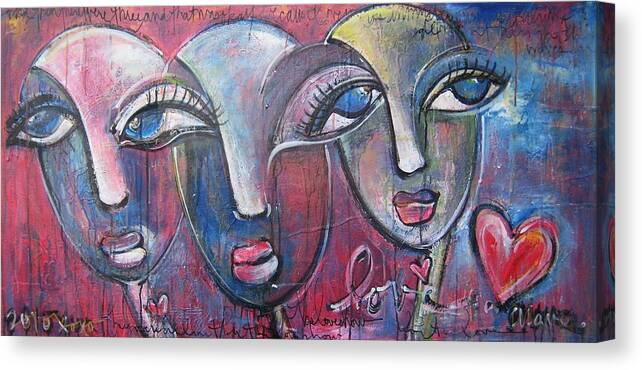 Hearts Canvas Print featuring the painting And Then There Were Three by Laurie Maves ART