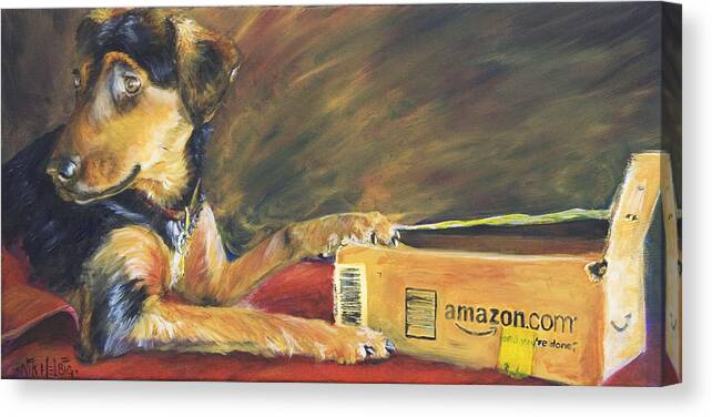 Dog Canvas Print featuring the painting And Youre Done by Nik Helbig