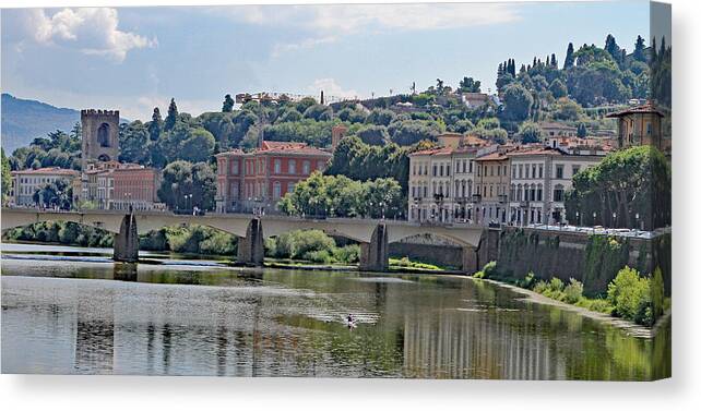 Italy Canvas Print featuring the photograph Arno River and Bridge by Allan Levin