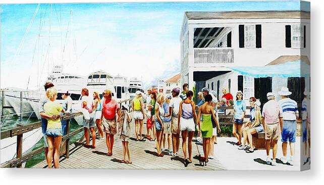 Fine Art Canvas Print featuring the painting Beach/Shore II Boardwalk Beaufort Dock - Original Fine Art Painting by G Linsenmayer
