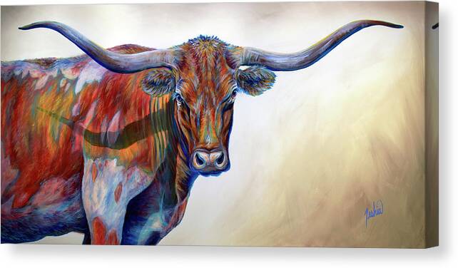 Longhorn Canvas Print featuring the painting Blue Eyes by Teshia Art