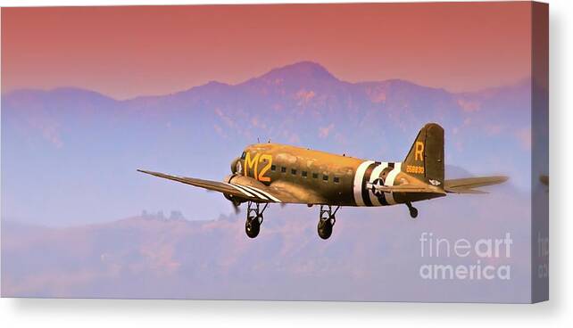 Airplane Canvas Print featuring the photograph Boeing Douglas C-47 to Normandy June 6th 1944 by Gus McCrea