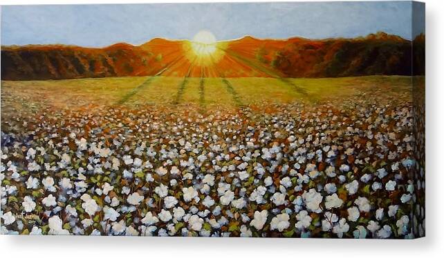 Cotton Canvas Print featuring the painting Cotton Field Sunset by Jeanette Jarmon