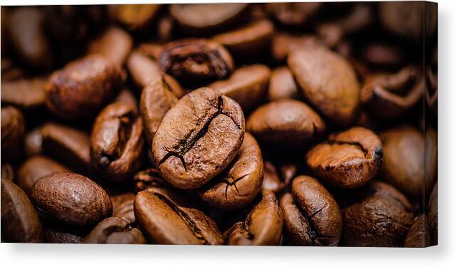 Coffee Beans Canvas Print featuring the photograph Dark Brown Perfect Coffee Beans by Wall Art Prints