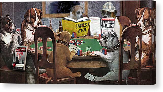  Canvas Print featuring the photograph Dogs Playing Poker and Reading Steve Hodel by Robert J Sadler