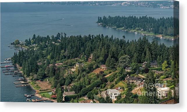 Evergreen Point Canvas Print featuring the photograph Evergreen Point Aerial in Medina, Washington by David Oppenheimer