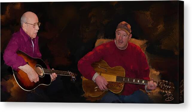 Casual Canvas Print featuring the digital art Family guitar get together by Debra Baldwin