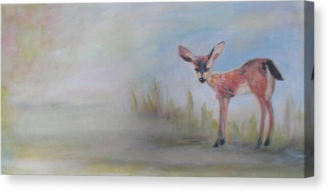 Fawn Canvas Print featuring the painting Fawn Day by Denice Palanuk Wilson