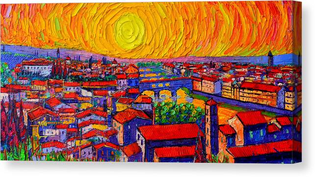 Florence Canvas Print featuring the painting Florence Sunset 12 by Ana Maria Edulescu