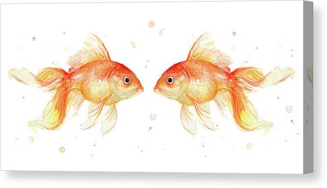 Gold Canvas Print featuring the painting Goldfish love Watercolor by Olga Shvartsur