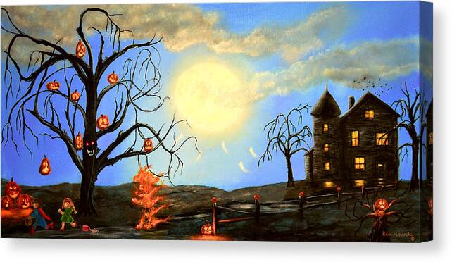 Halloween Canvas Print featuring the painting Halloween Night Two by Ken Figurski
