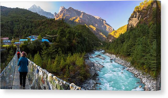 Nepal Canvas Print featuring the photograph Hanging Bridge Over The Dudh Kosi by Owen Weber
