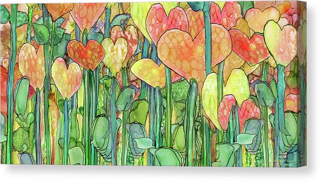 Carol Cavalaris Canvas Print featuring the mixed media Heart Bloomies 4 - Golden by Carol Cavalaris