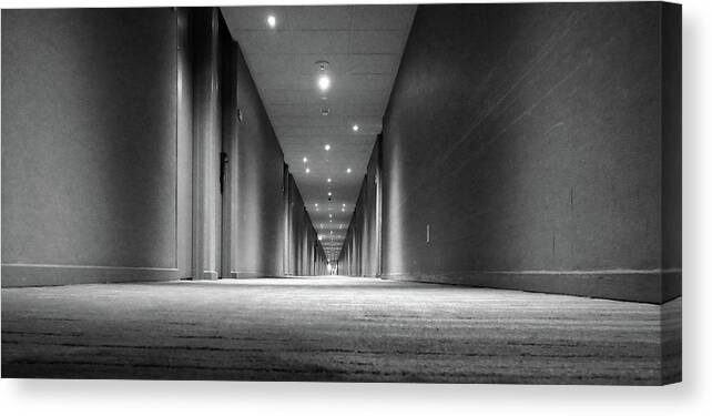 Hall Canvas Print featuring the photograph Hotel Hallway by Ted Keller