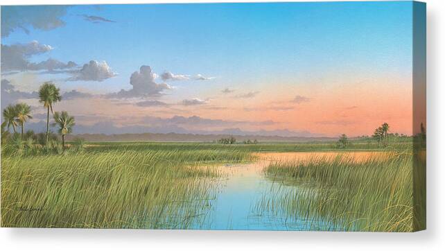 Florida Marsh Canvas Print featuring the painting Indian River by Mike Brown