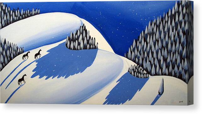 Art Canvas Print featuring the painting Making The Peak - modern winter landscape by Debbie Criswell