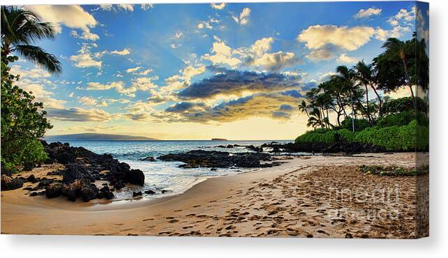 Maui Canvas Print featuring the photograph Maui Sunset Panorama by Eddie Yerkish