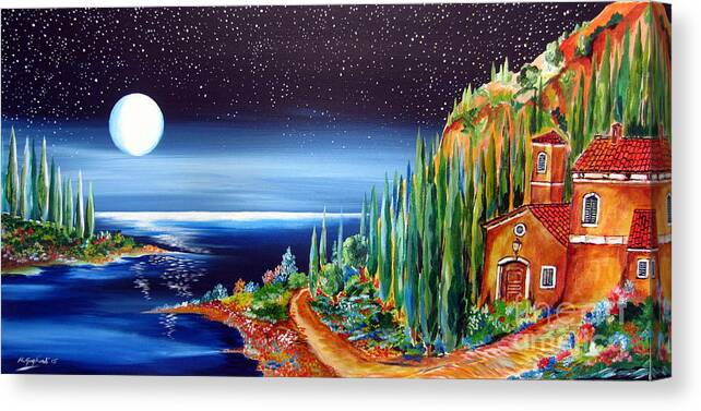 Moonlight Canvas Print featuring the painting Moonlight over my Tuscan Villa by Roberto Gagliardi