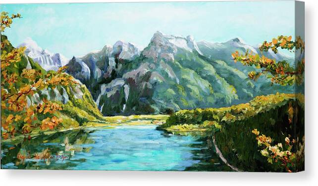 Landscape Canvas Print featuring the painting Mountain Lake by Ingrid Dohm