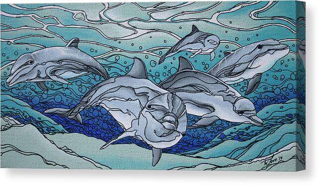 Dolphins Canvas Print featuring the painting Nereus' Guardians by William Love