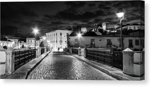 Portugal Canvas Print featuring the photograph Ponte Romana at Night - Tavira, Portugal by Barry O Carroll
