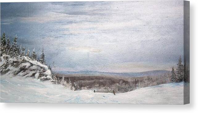 Ski Canvas Print featuring the painting Ski The Blues Away by Ken Ahlering