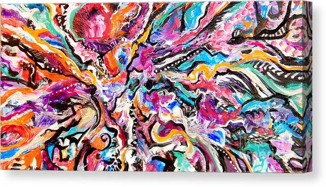  Happy Wild Swirls And Colorful Streaks .the Sensation Of Celebration Canvas Print featuring the painting Snap crackel hop by Priscilla Batzell Expressionist Art Studio Gallery
