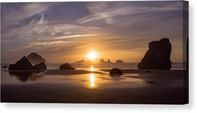Landscapes Canvas Print featuring the photograph Sunset on Bandon Beach by Steven Clark