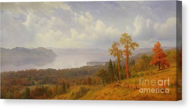 Bierstadt Canvas Print featuring the painting View on the Hudson Looking Across the Tappen Zee Towards Hook Mountain by Albert Bierstadt