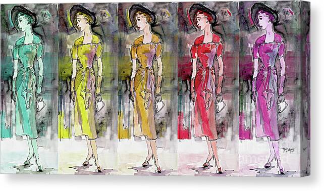 Vintage Canvas Print featuring the mixed media Vintage Chic Feminine Fashions by Ginette Callaway