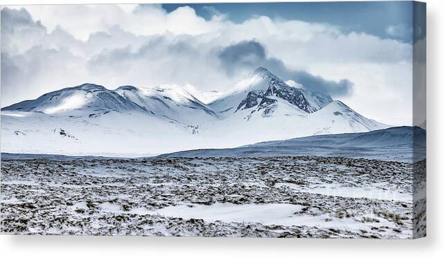 Arctic Canvas Print featuring the photograph Winter mountains landscape, Iceland by Anna Om