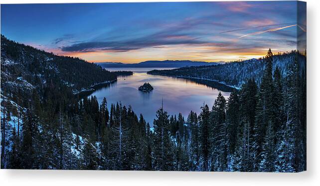Panoramic Canvas Print featuring the photograph Winters Awakening - Emerald Bay by Brad Scott by Brad Scott