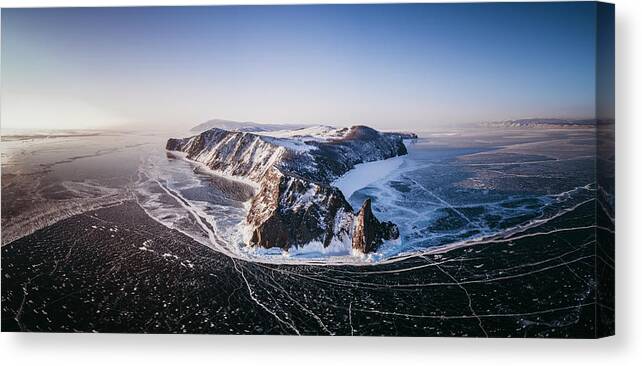 Cracks Canvas Print featuring the photograph Icy Cliffs At Dawn From An Aerial Point Of View #3 by Cavan Images