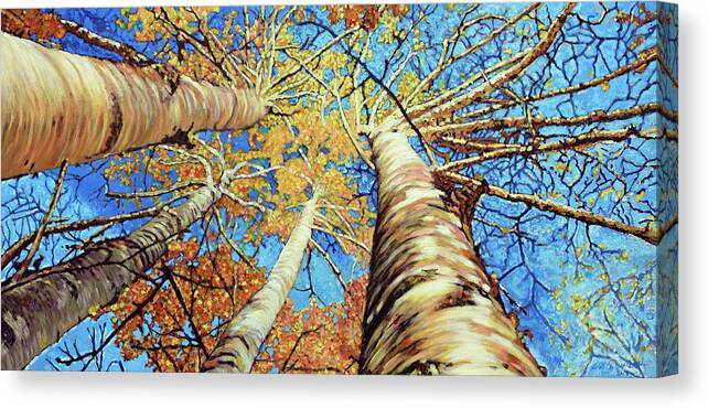 Aspens Canvas Print featuring the painting Aspens in Colorado by John Lautermilch