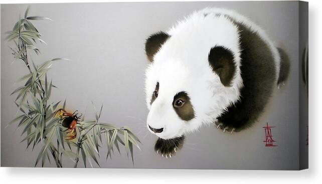 Russian Artists New Wave Canvas Print featuring the painting Baby Panda - Explorer by Alina Oseeva