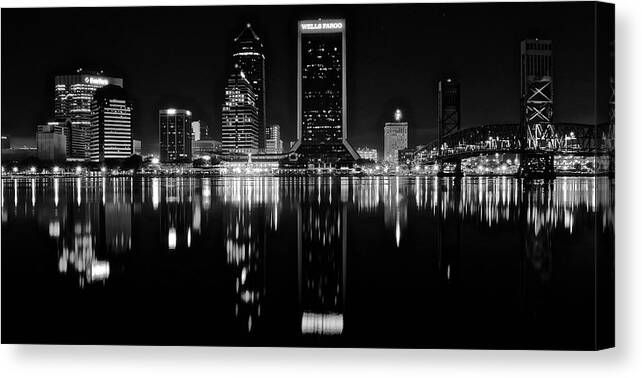 Jacksonville Canvas Print featuring the photograph Black Night Along the St John River by Frozen in Time Fine Art Photography