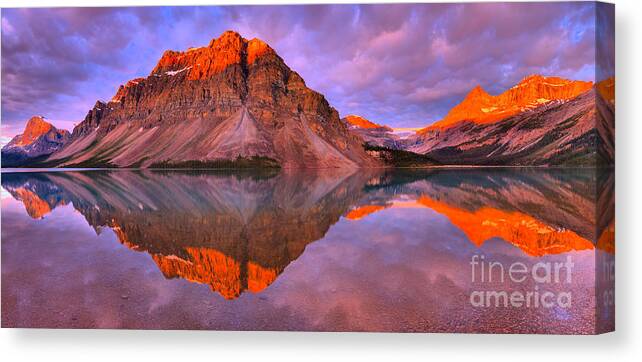 Bow Lake Canvas Print featuring the photograph Bow Lake Summer Sunrise Reflections by Adam Jewell