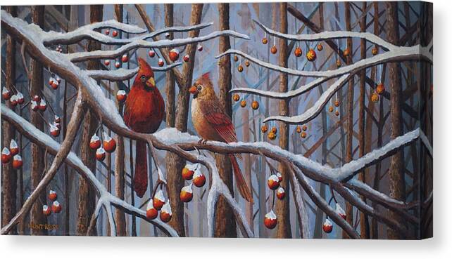 Cardinals Canvas Print featuring the painting Cardinals by Mindy Huntress