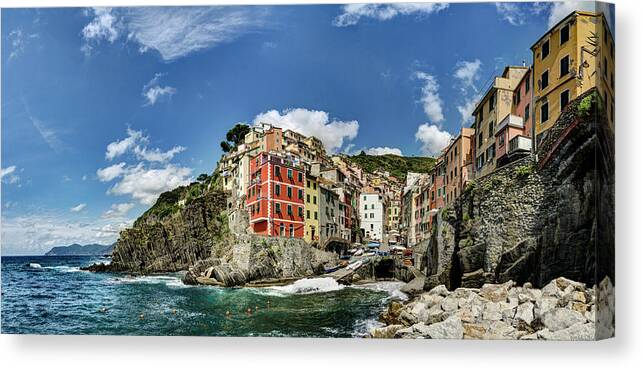 Riomaggiore Canvas Print featuring the photograph Cinque Terre - View of Riomaggiore by Weston Westmoreland