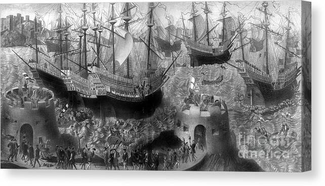 Engraving Canvas Print featuring the drawing Departure Of Henry Viii From Dover by Print Collector