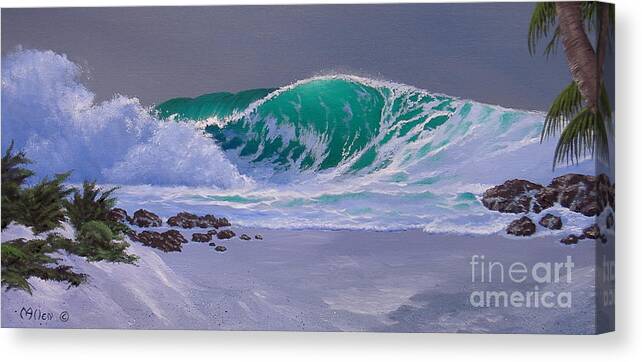 Tropical Scenes Canvas Print featuring the painting Emerald Night by Michael Allen