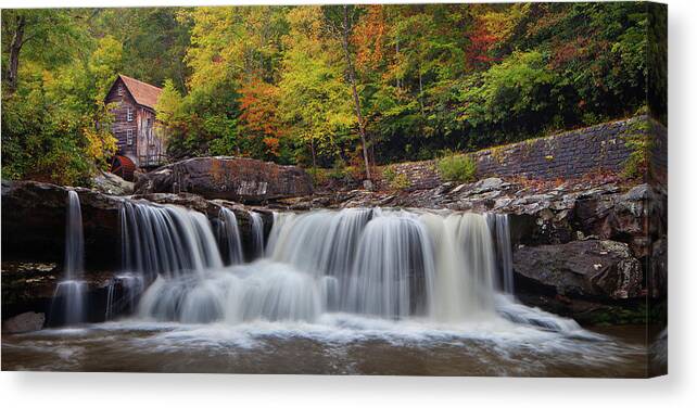 Grist Mill Canvas Print featuring the photograph Glade Creek Grist Mill and Cascade by Dennis Sprinkle