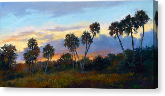 Romantic Landscape Canvas Print featuring the painting Jupiter Sunrise by Laurie Snow Hein