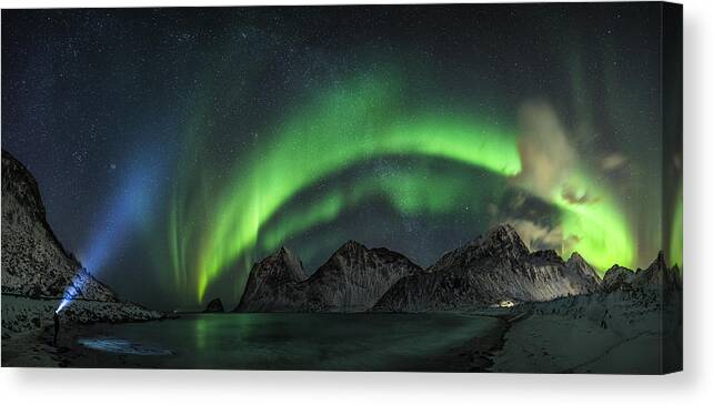 Aurora Borealis Canvas Print featuring the photograph Lofoten Lights by Dr. Nicholas Roemmelt