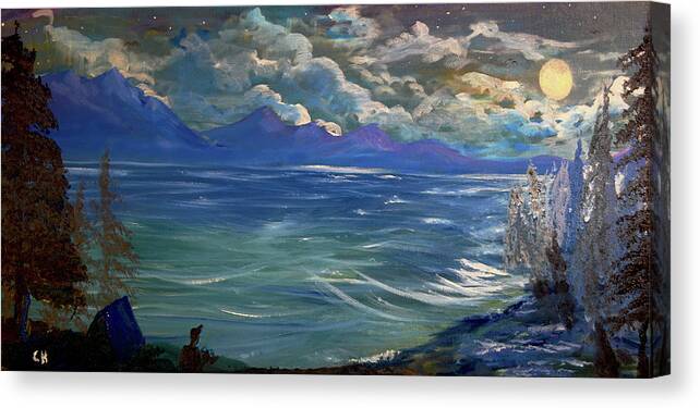Mountain Canvas Print featuring the painting Mountain Lake Moon by Chance Kafka