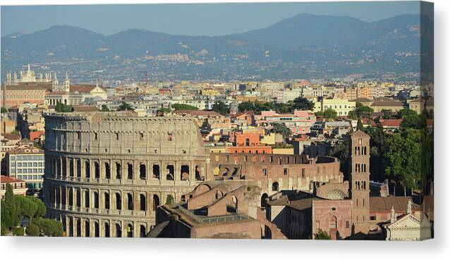 Rome Canvas Print featuring the photograph Panorama of Rome Featuring the Colosseum by Shawn O'Brien