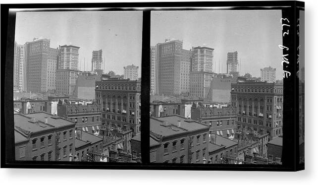 Panoramic Canvas Print featuring the photograph Panoramic View Of Hanover Square by The New York Historical Society