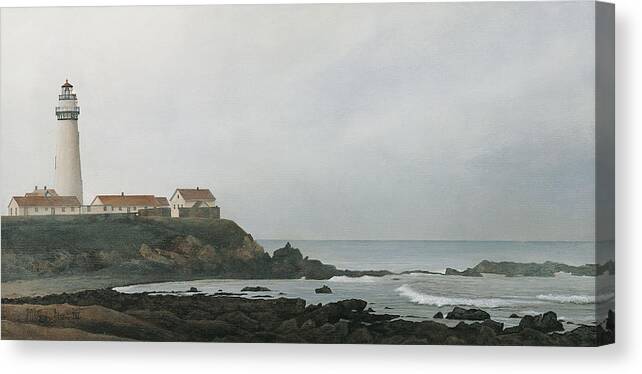 Pigeon Point Lighthouse Canvas Print featuring the painting Pigeon Point Lighthouse by David Knowlton